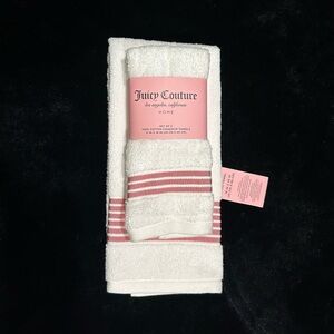 Juicy Couture Home Pink & White Hand Towel + 2 Fingertip Towels Set | New
